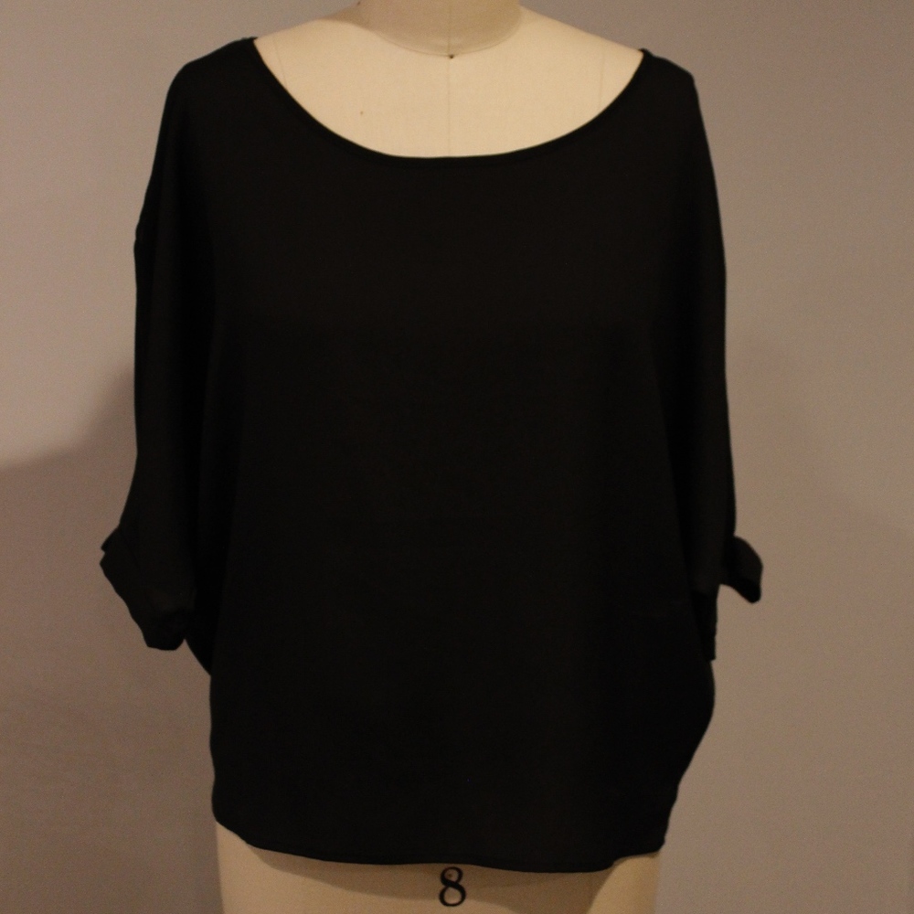 Elbow Length Sleeve Top w/ Cut outs, Faux Buttons